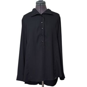 SZ12 Joseph Ribkoff Blouse Sheer Black Button Up Back Detail Shirt